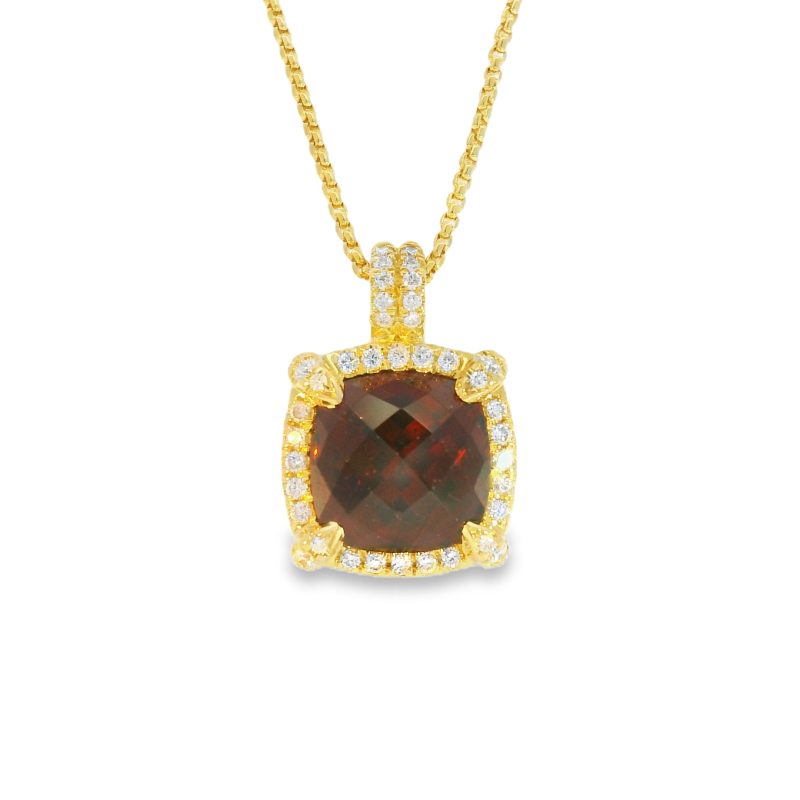 David Yurman 18k Yellow Gold Garnet Chatelaine & Pave Diamond Pendant Necklace