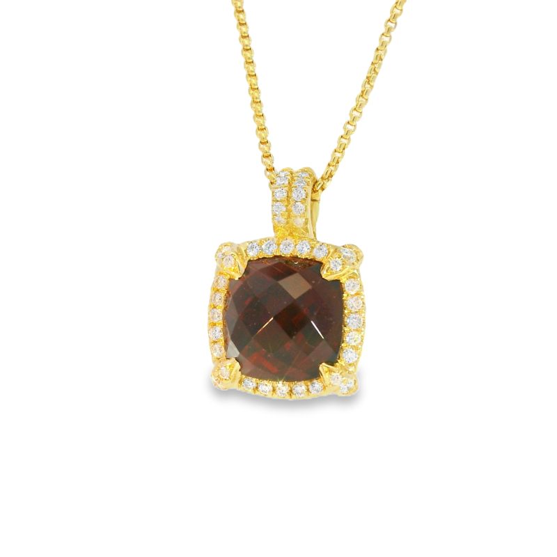 David Yurman 18k Yellow Gold Garnet Chatelaine & Pave Diamond Pendant Necklace
