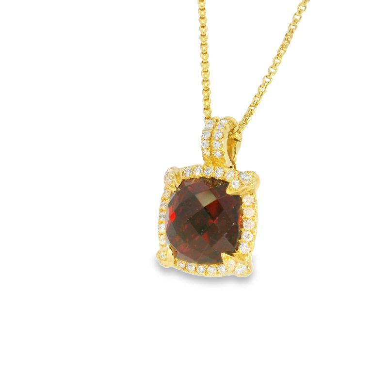David Yurman 18k Yellow Gold Garnet Chatelaine & Pave Diamond Pendant Necklace