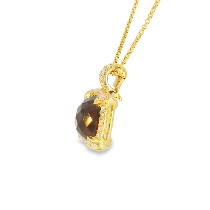 David Yurman 18k Yellow Gold Garnet Chatelaine & Pave Diamond Pendant Necklace