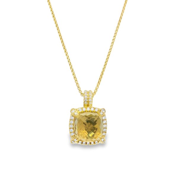 David Yurman 18k Yellow Gold Citrine Chatelaine & Pave Diamond Pendant Necklace