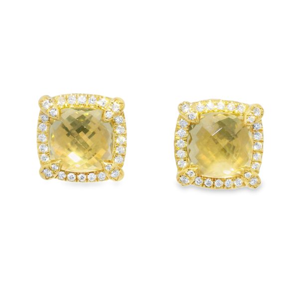 David Yurman 18k Yellow Gold Citrine Chatelaine & Pave Diamond Earrings