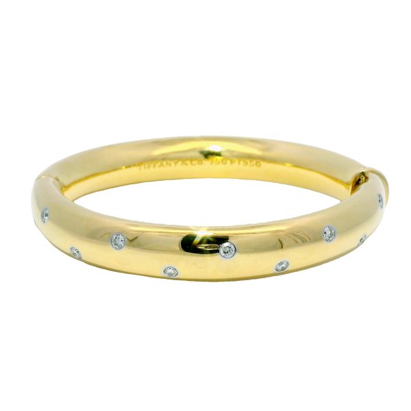 Tiffany & Co. 18k Yellow Gold Scattered Diamond Hinged Solid Bracelet
