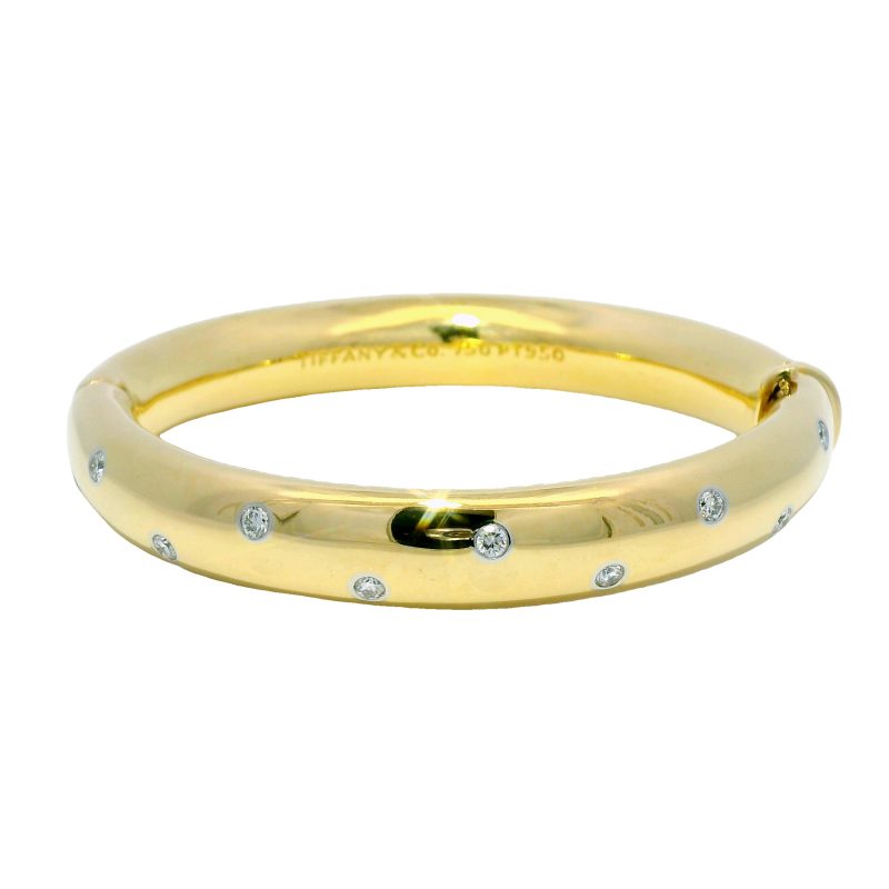 Tiffany & Co. 18k Yellow Gold Scattered Diamond Hinged Solid Bracelet