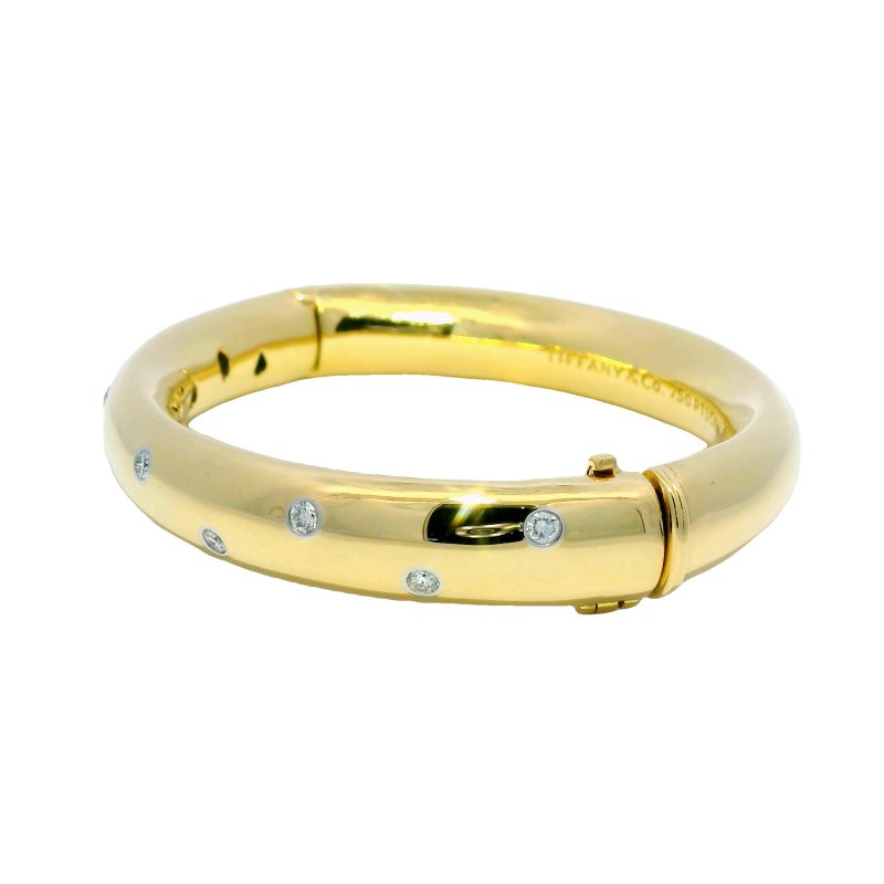 Tiffany & Co. 18k Yellow Gold Scattered Diamond Hinged Solid Bracelet