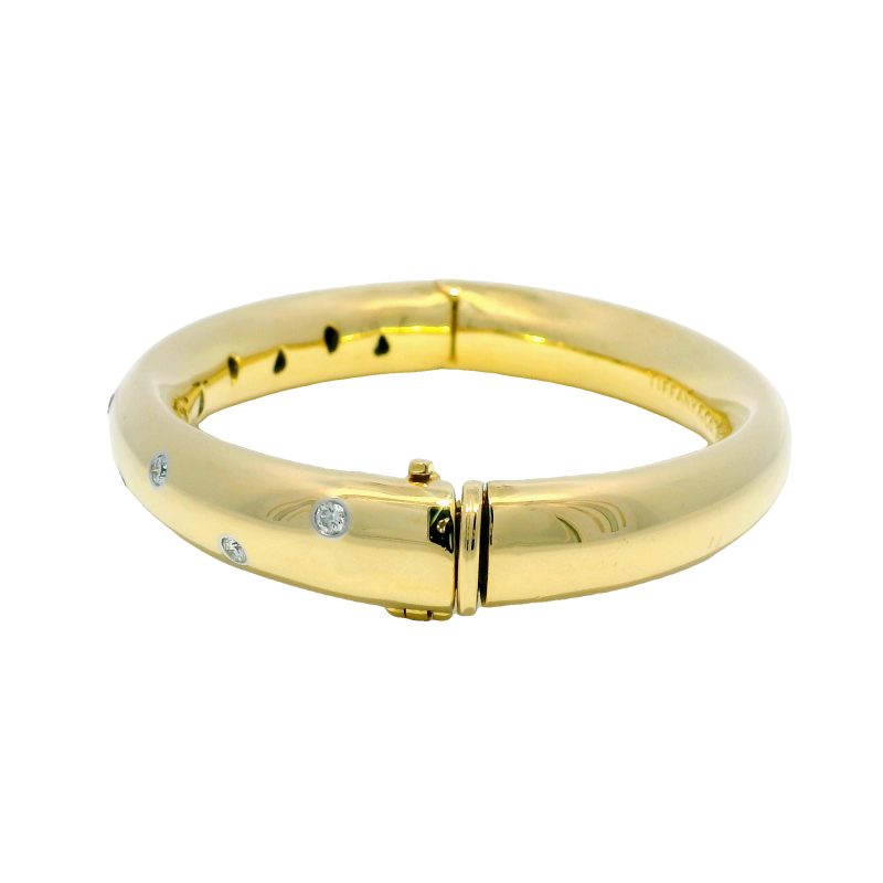 Tiffany & Co. 18k Yellow Gold Scattered Diamond Hinged Solid Bracelet
