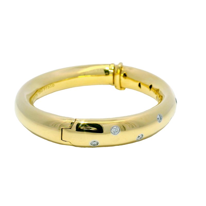 Tiffany & Co. 18k Yellow Gold Scattered Diamond Hinged Solid Bracelet