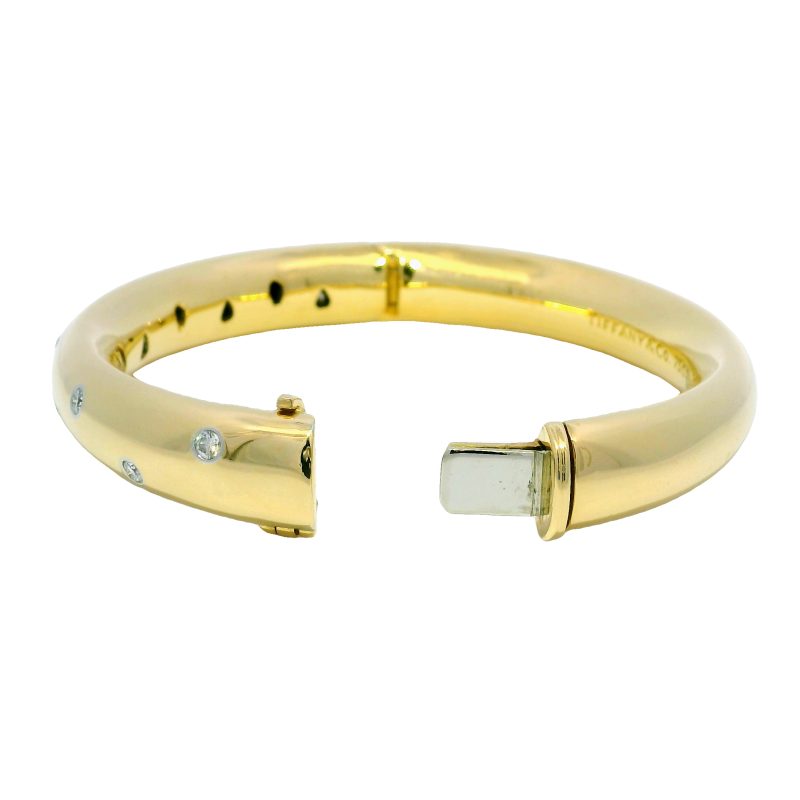 Tiffany & Co. 18k Yellow Gold Scattered Diamond Hinged Solid Bracelet