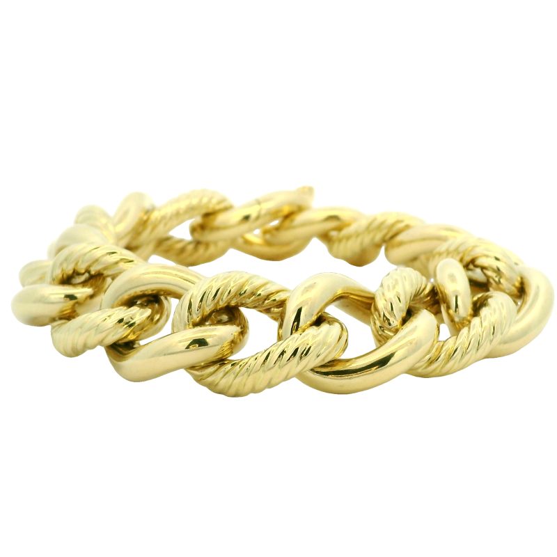 David Yurman 18k Yellow Gold Large Ribbed Oval-Link Bracelet