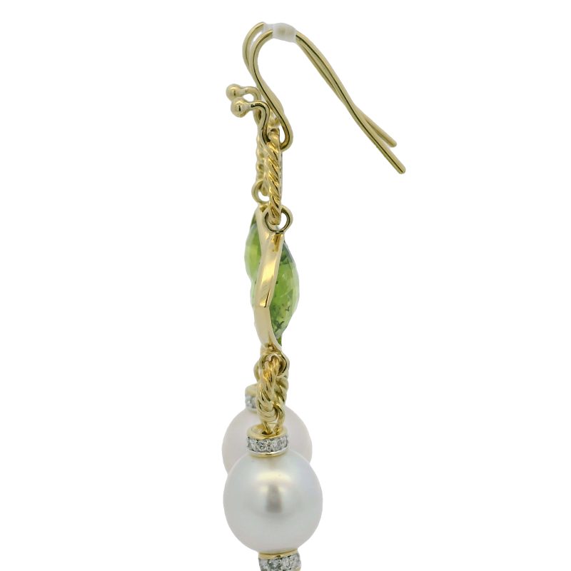 David Yurman 18k Yellow Gold Peridot, Pearl & Diamond Drop Earrings