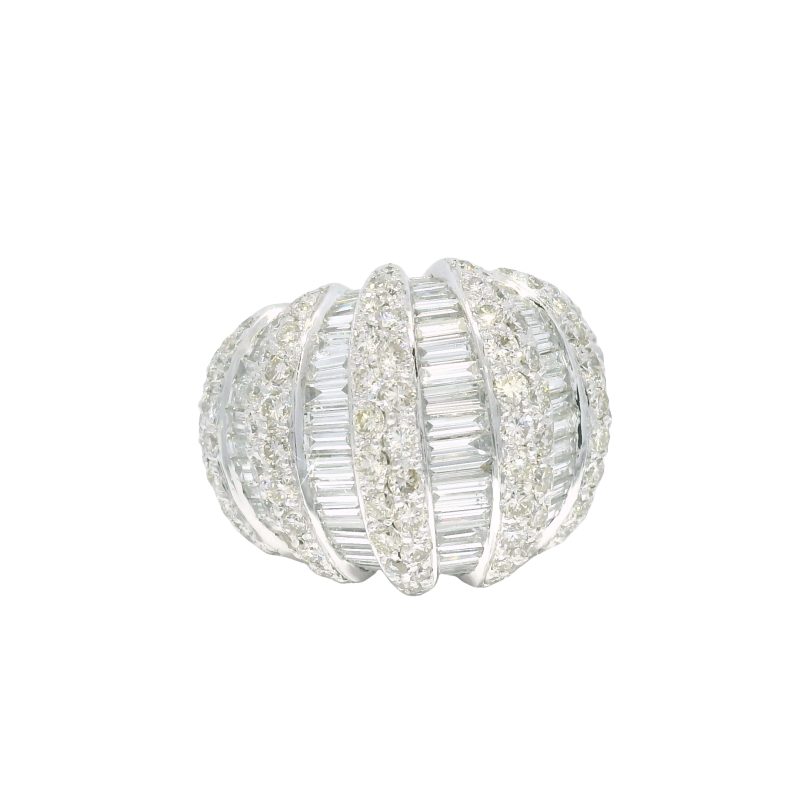 Platinum Natural 5.0 Carat Round Brilliant & Baguette Cut Diamond Dome Ring