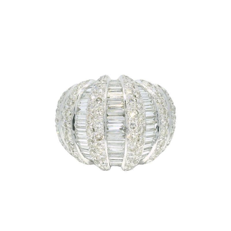 Platinum Natural 5.0 Carat Round Brilliant & Baguette Cut Diamond Dome Ring