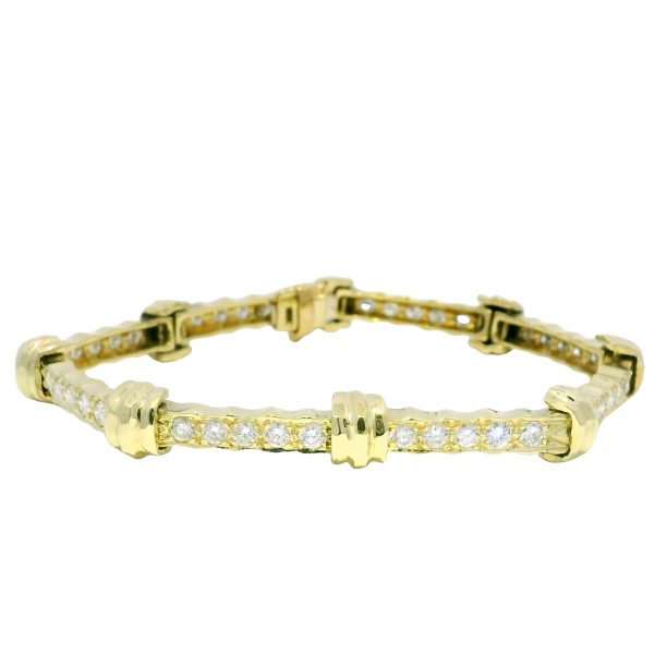 18k Yellow Gold Natural 4.0 Carat Diamond Ribbed Station Link Bracelet