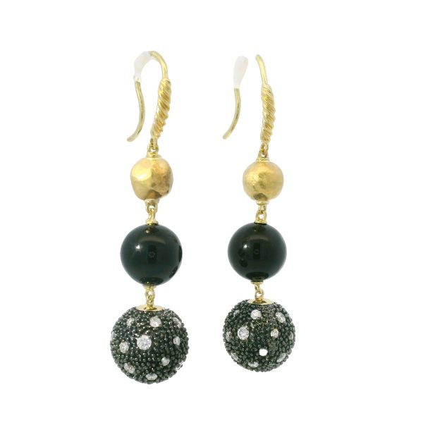 David Yurman 18k Yellow Gold Midnight Melange Natural Diamond & Onyx Drop Earrings