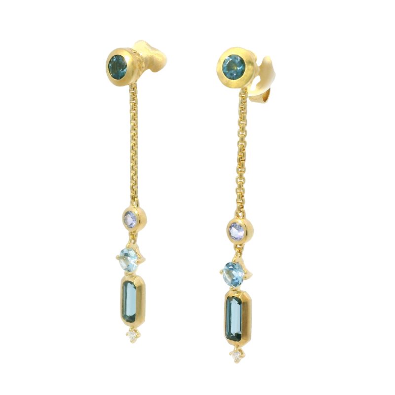 David Yurman 18k Yellow Gold Novella Gemstone & Diamond Drop Earrings