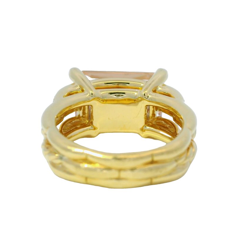 David Yurman 18k Yellow Gold Pink Morganite Emerald Cut and Diamond Ring