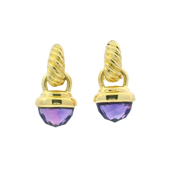 David Yurman 18k Yellow Gold Purple Amethyst Drop Earrings