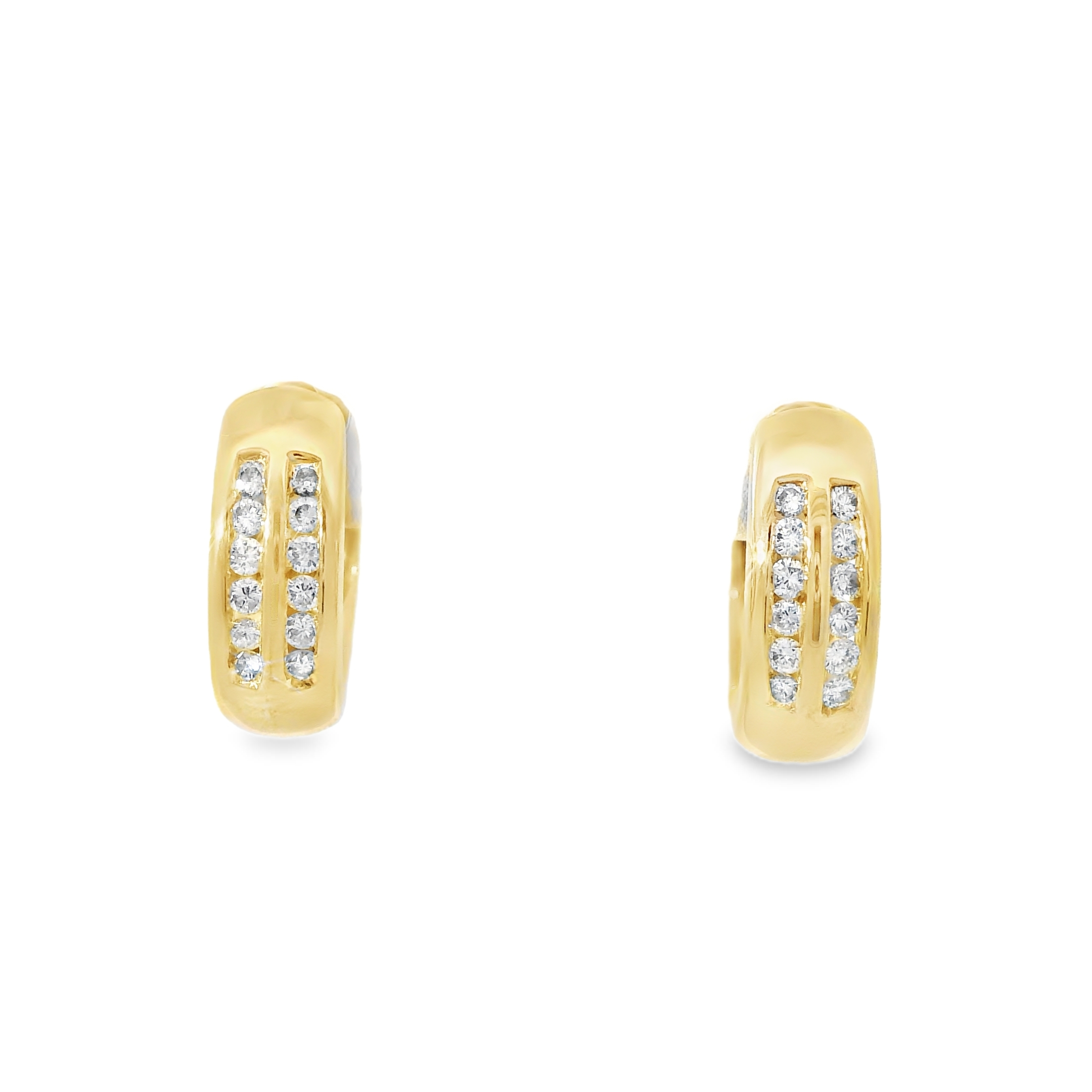 14k Yellow Gold Natural 0.15 Carat Diamond 2-Row Huggie Earrings