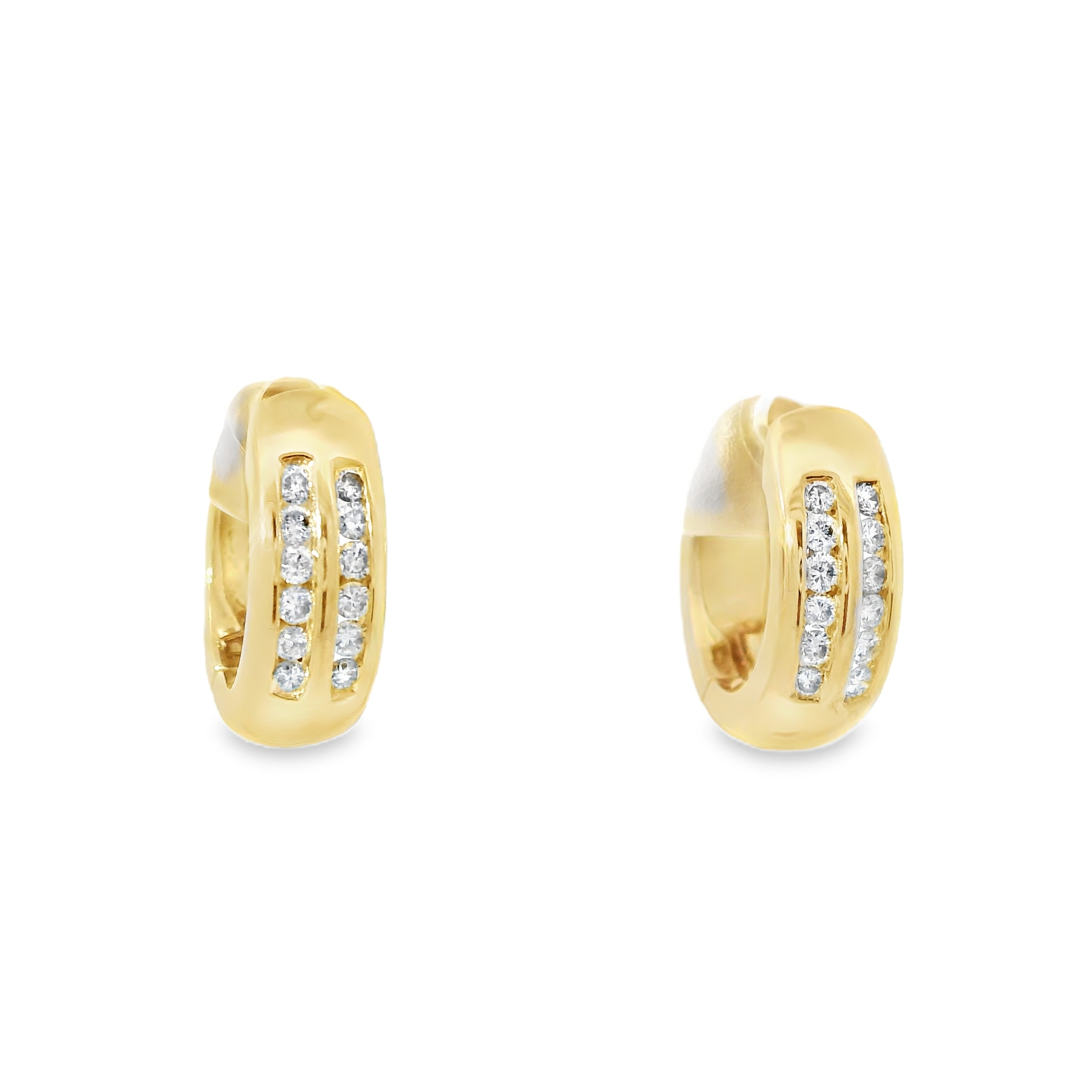 14k Yellow Gold Natural 0.15 Carat Diamond 2-Row Huggie Earrings