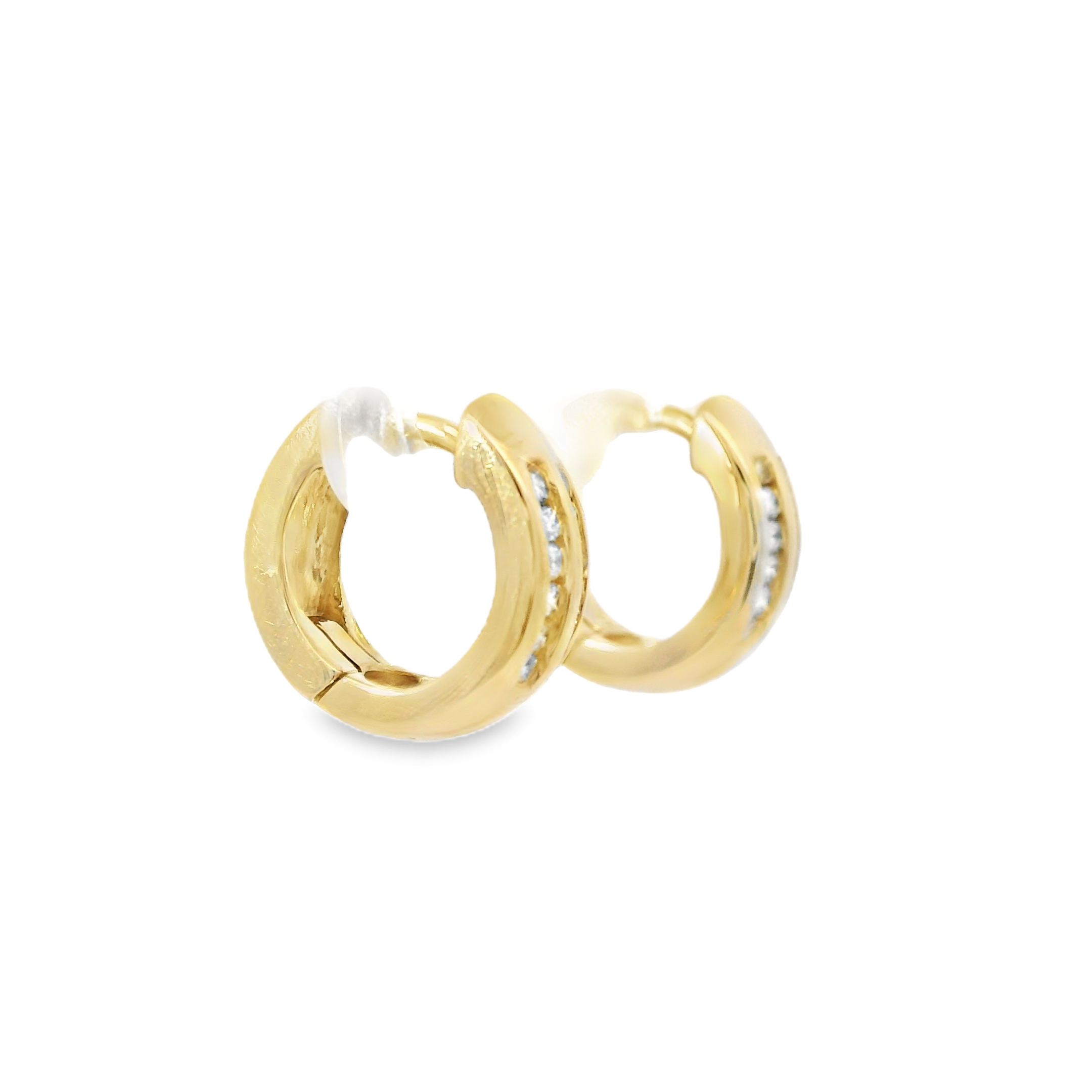 14k Yellow Gold Natural 0.15 Carat Diamond 2-Row Huggie Earrings