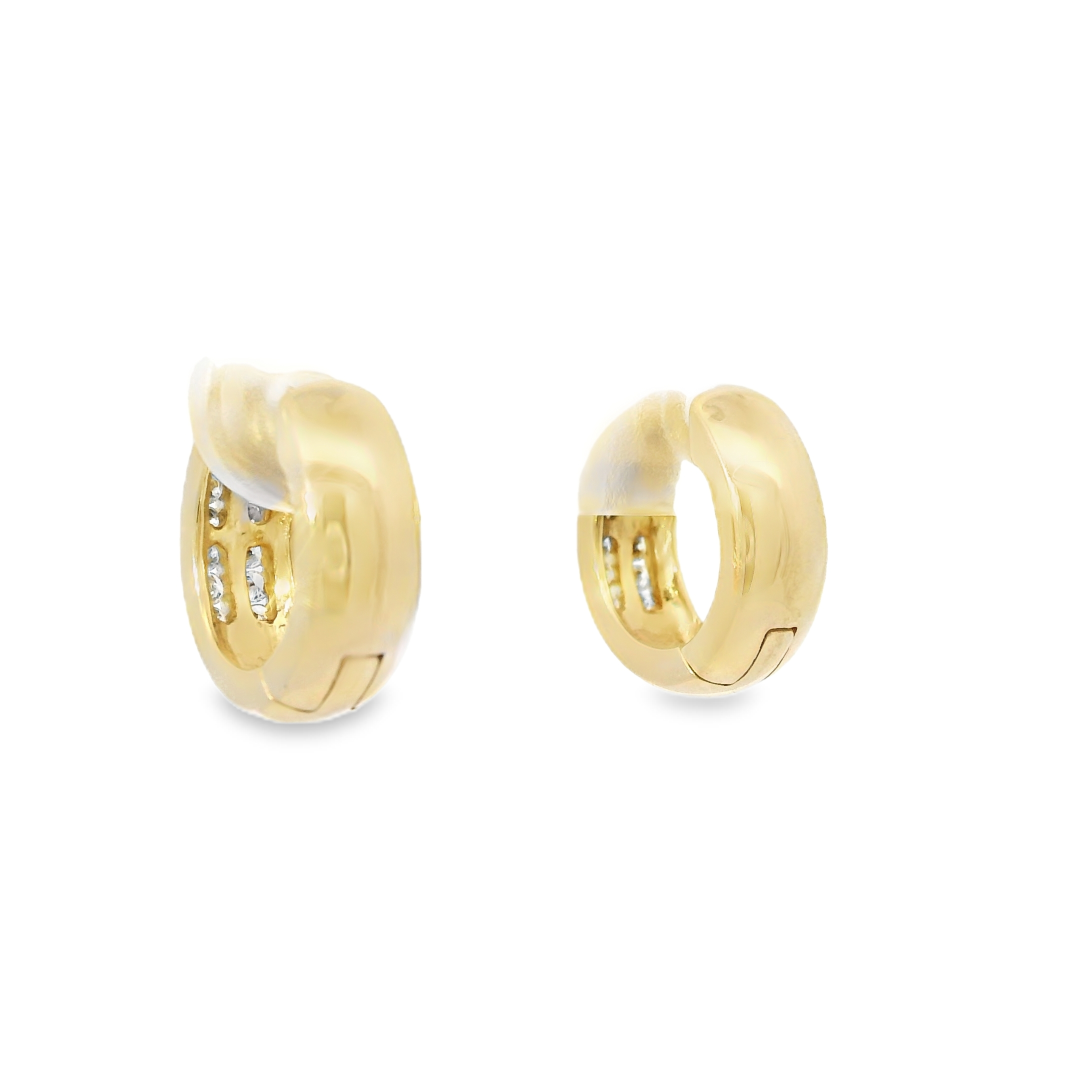 14k Yellow Gold Natural 0.15 Carat Diamond 2-Row Huggie Earrings