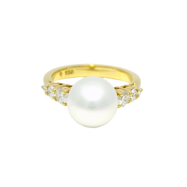 18k Yellow Gold South Sea Pearl & Natural Diamond Side Stone Ring