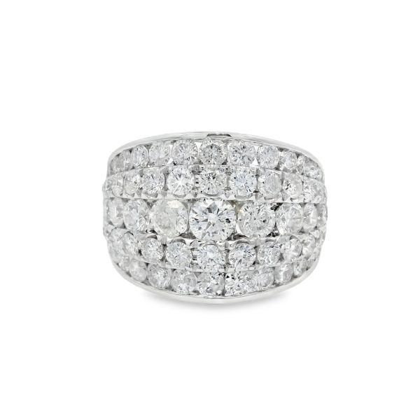 14k White Gold Natural 3.63 Carat Diamond 5-Row Wide Band