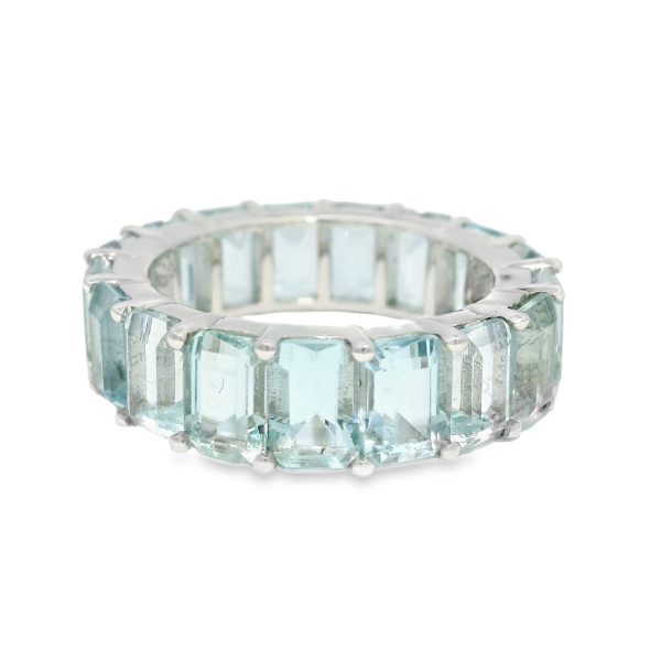 14k White Gold Natural 9.60 Carat Aquamarine Eternity Ring
