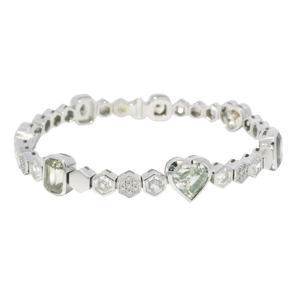 18k White Gold Natural Fancy Color Diamond Multi-Shape Station Bracelet