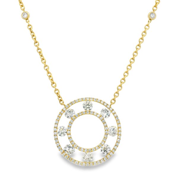 18k Yellow Gold Natural 3.50 Carat Diamond Open Circle Necklace