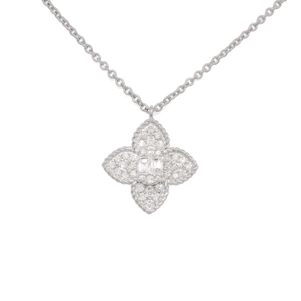 18k White Gold Natural 0.45 Carat Diamond Pave Flower Necklace