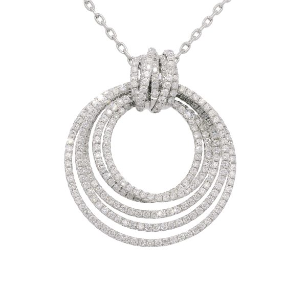 18k White Gold Natural 2.85 Carat Diamond Multi-Circle Knot Necklace