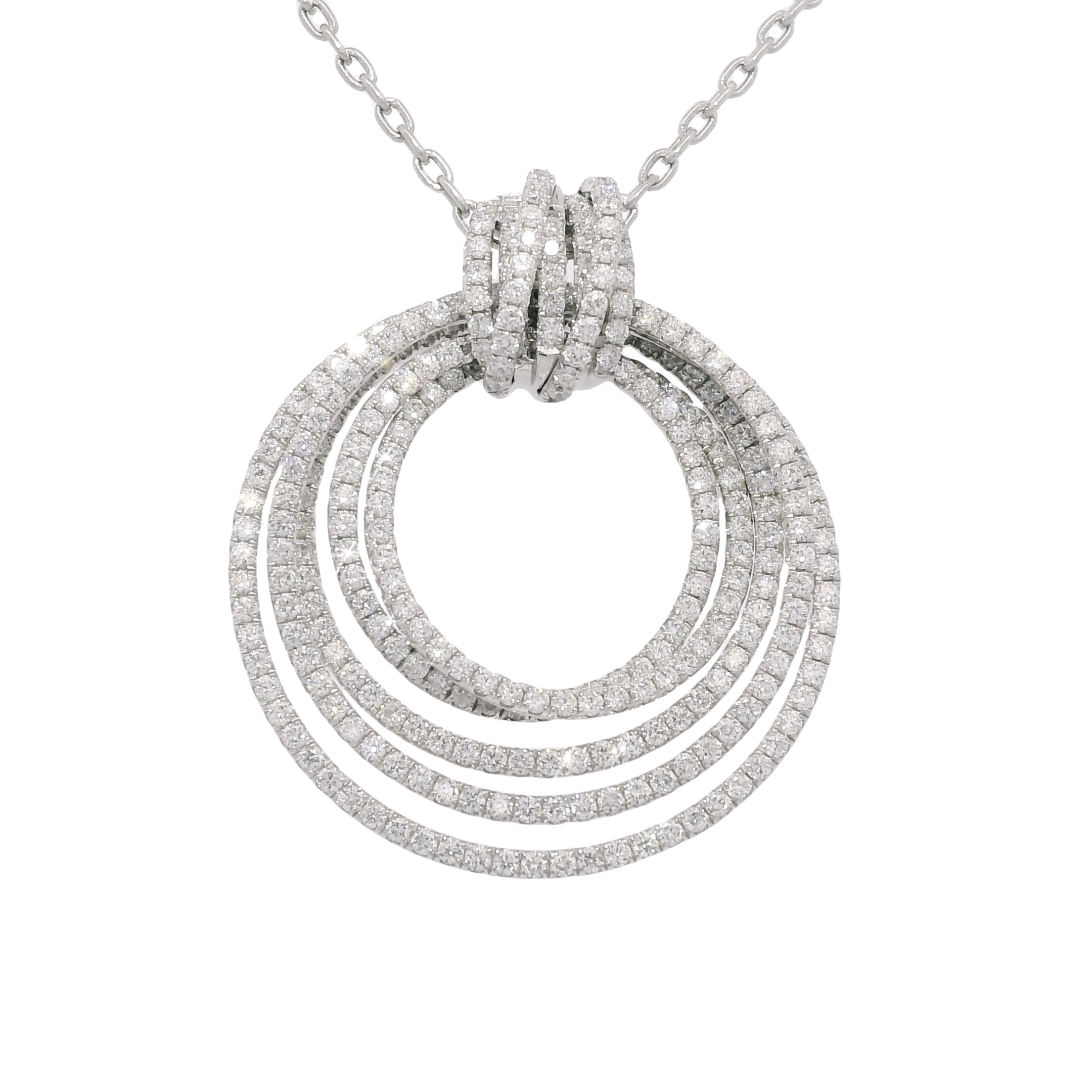 18k White Gold Natural 2.85 Carat Diamond Multi-Circle Knot Necklace