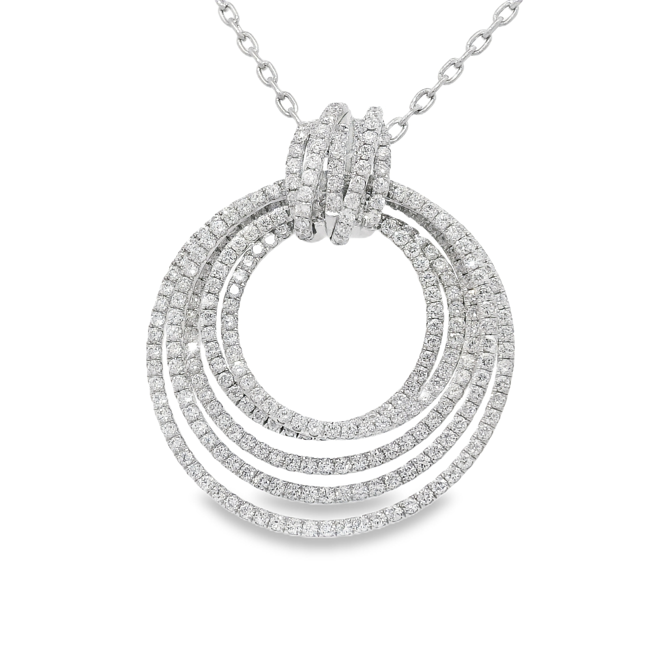 18k White Gold Natural 2.85 Carat Diamond Multi-Circle Knot Necklace