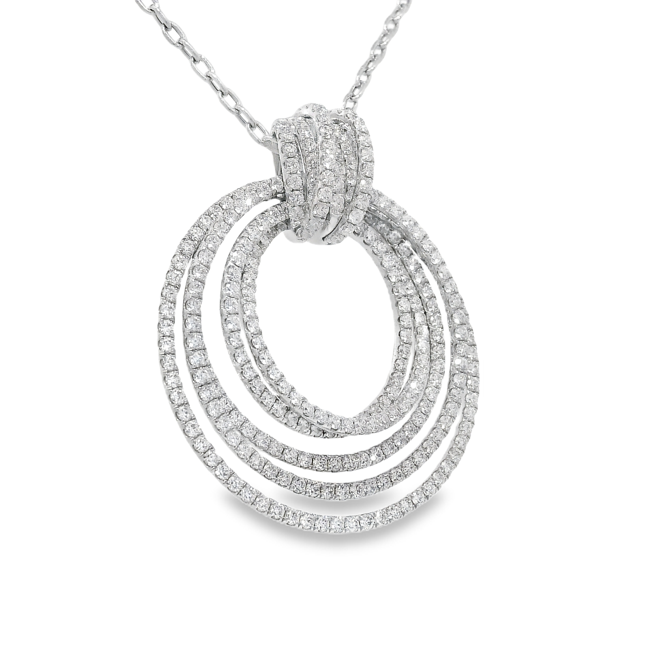 18k White Gold Natural 2.85 Carat Diamond Multi-Circle Knot Necklace