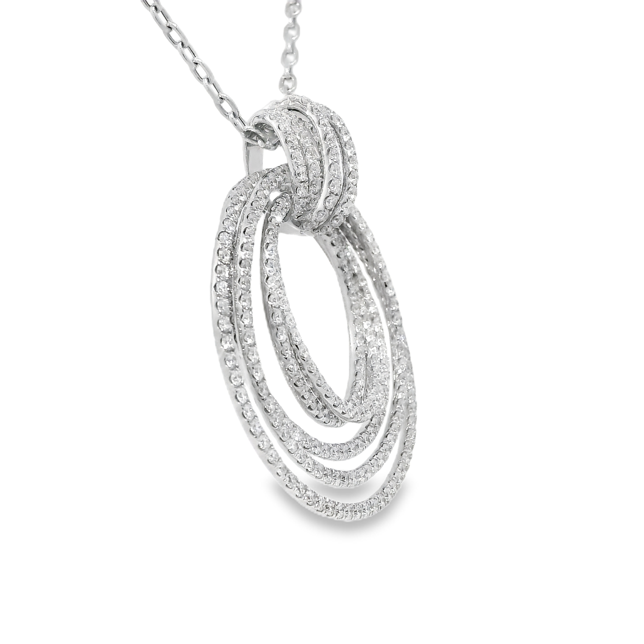 18k White Gold Natural 2.85 Carat Diamond Multi-Circle Knot Necklace
