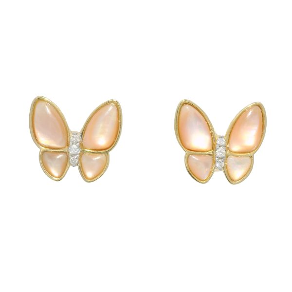 18k Yellow Gold Mother of Pearl & Diamond Butterfly Stud Earrings