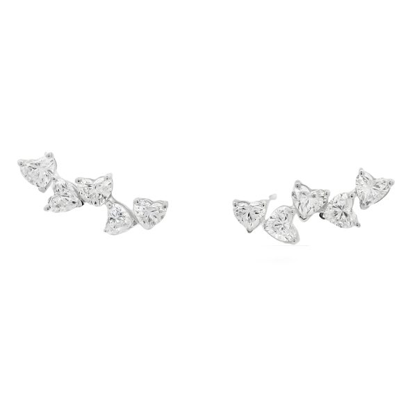 18k White Gold Natural 2.0 Carat Diamond Heart Crawler Stud Earrings