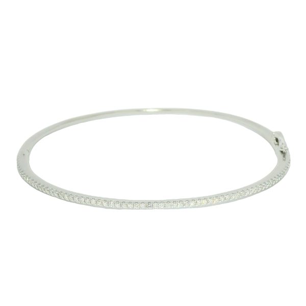 18k White Gold Natural 0.90 Carat Diamond Thin Bangle Bracelet