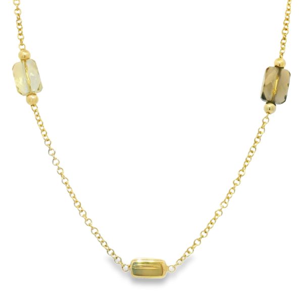 14k Yellow Gold Faceted Stone & Gold Station 34" Long Necklace In Stock