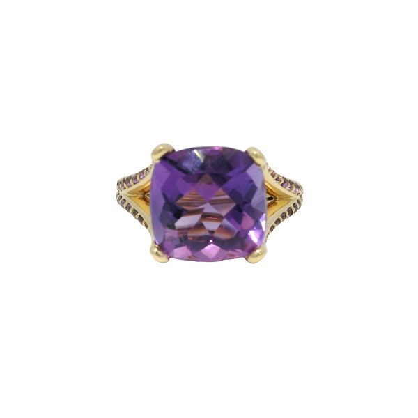 14k Yellow Gold 5.8 Carat Purple Amethyst Split Shank Ring
