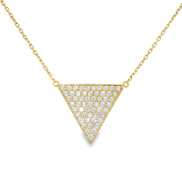 14k Yellow Gold Natural Diamond Pave Triangle Pendant Necklace